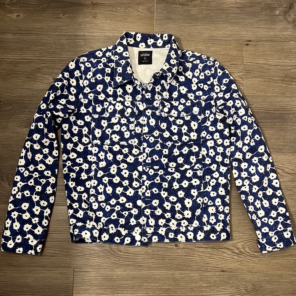 Kate Spade Saturday Blue Poppy Floral Denim Jacket Size XS